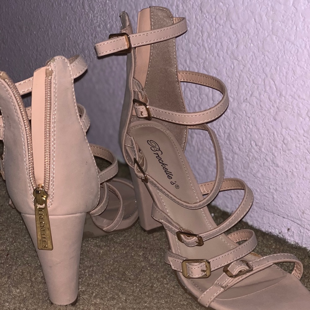 Beige/Baby Pink Strap High Heels